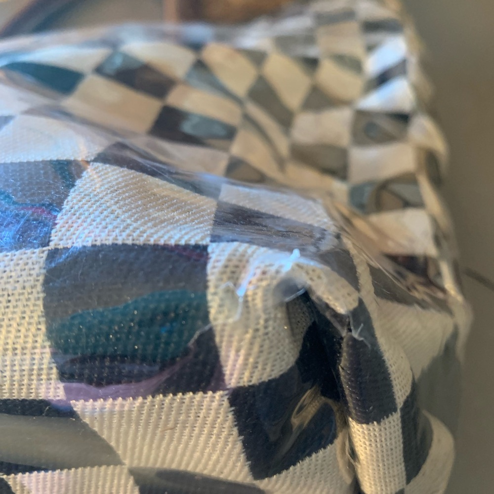 Checkerboard GLOSS tote bag, BLACK and TAN, waterproof PVC coating. - Picture 7 of 11